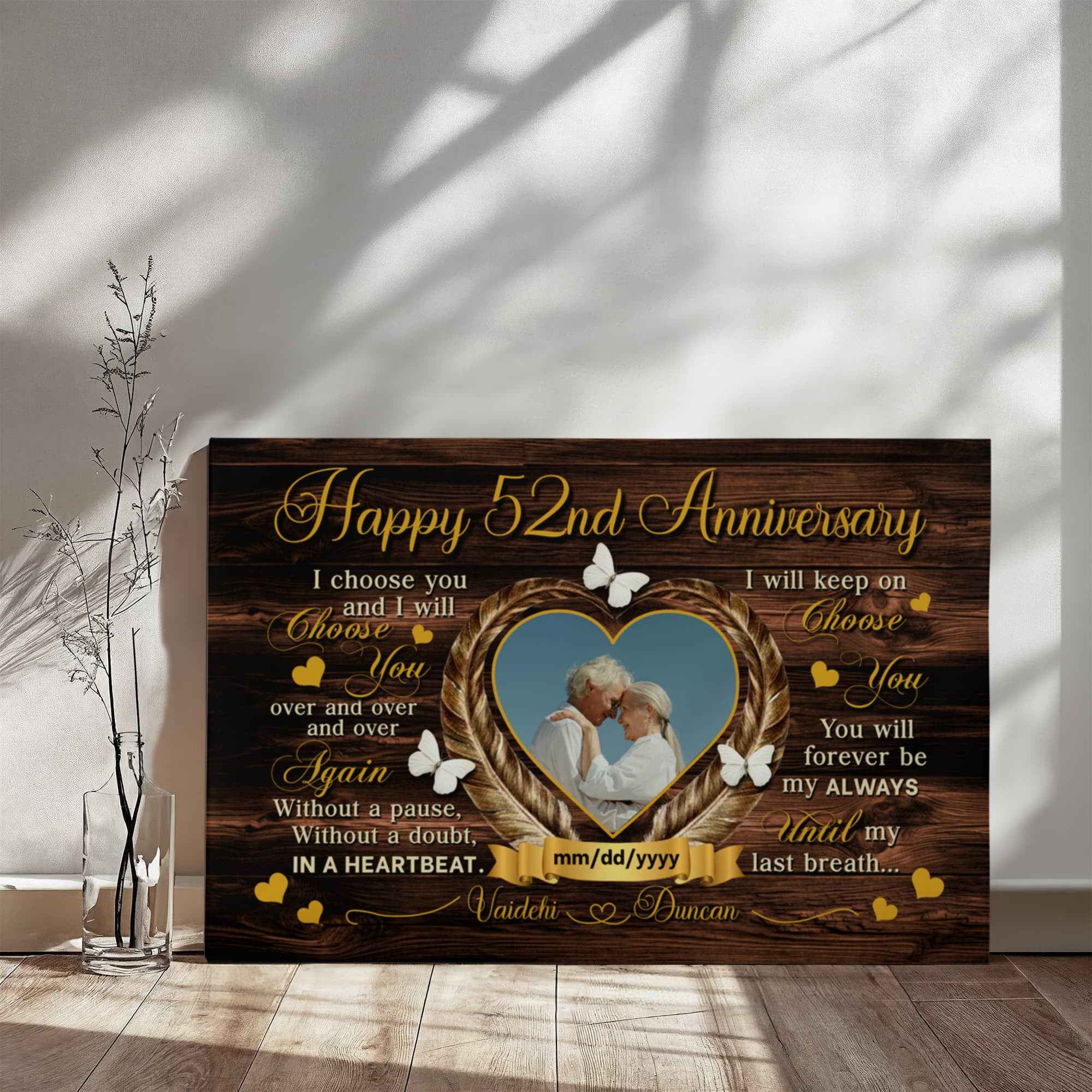 Custom Canvas Print - 52nd Wedding Anniversary Gift - I Choose You - 52 Years Together