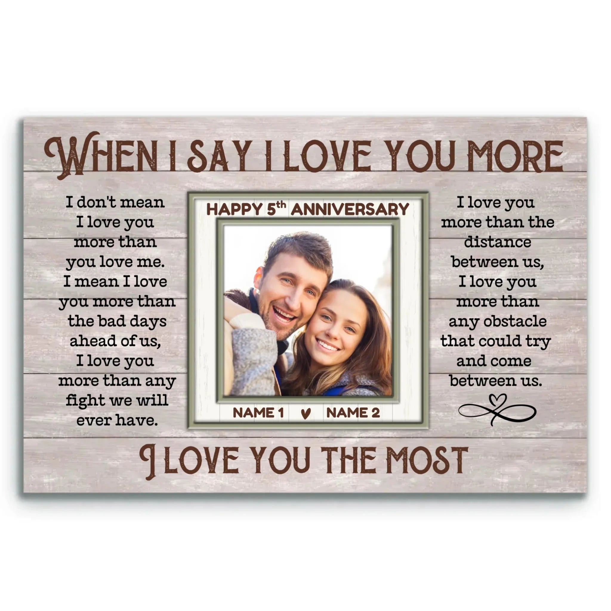 Personalized Canvas Prints, 5th Anniversary Photo Canvas Gift, When I Say I Love You More