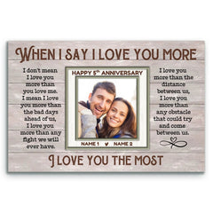 Personalized Canvas Prints, 5th Anniversary Photo Canvas Gift, When I Say I Love You More