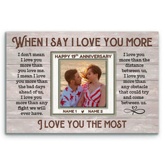 Personalized Canvas Prints, 19th Anniversary Gift For Couples, When I Say I Love You More