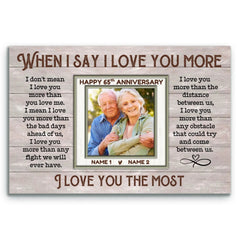 Personalized Canvas Prints, 65th Anniversary Photo Canvas Gift, When I Say I Love You More