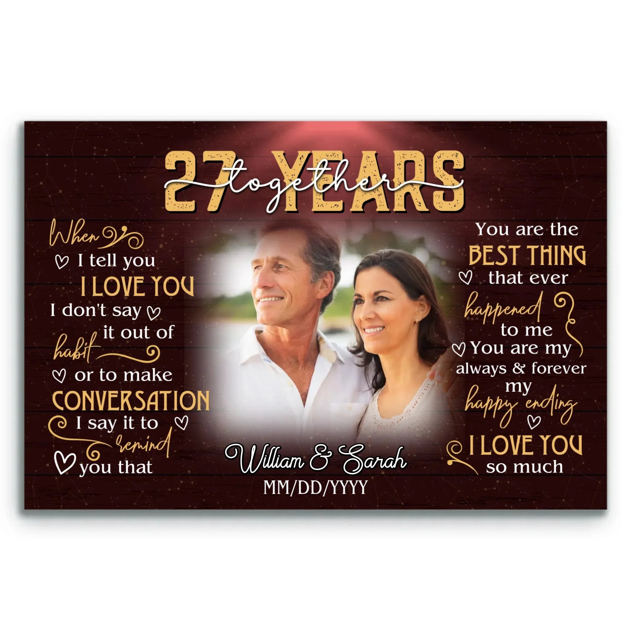 Anniversary Canvas Keepsake - 27 Year Gift For Husband And Wife - Personalized Photo Wall Art - When I Tell You I Love You - 27 Years Of Marriage Bri In Style