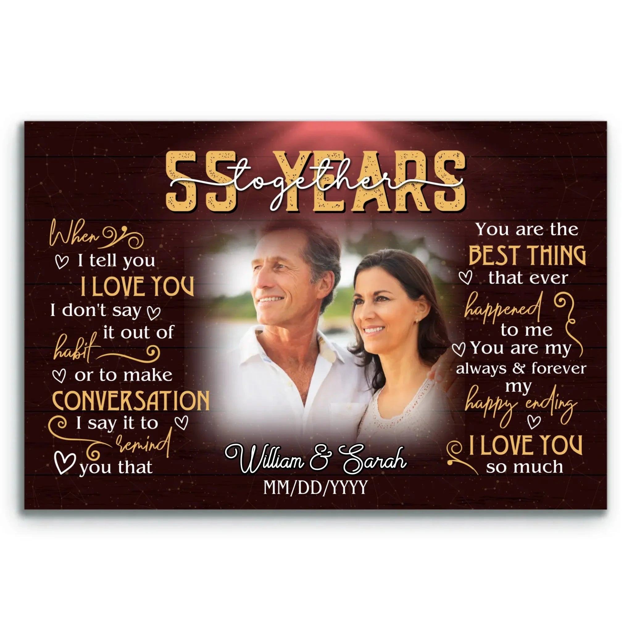 Romantic Personalized Canvas - 55th Anniversary Gift For Couples - Custom Photo Print - When I Tell You I Love You - 55 Years Together Bri In Style