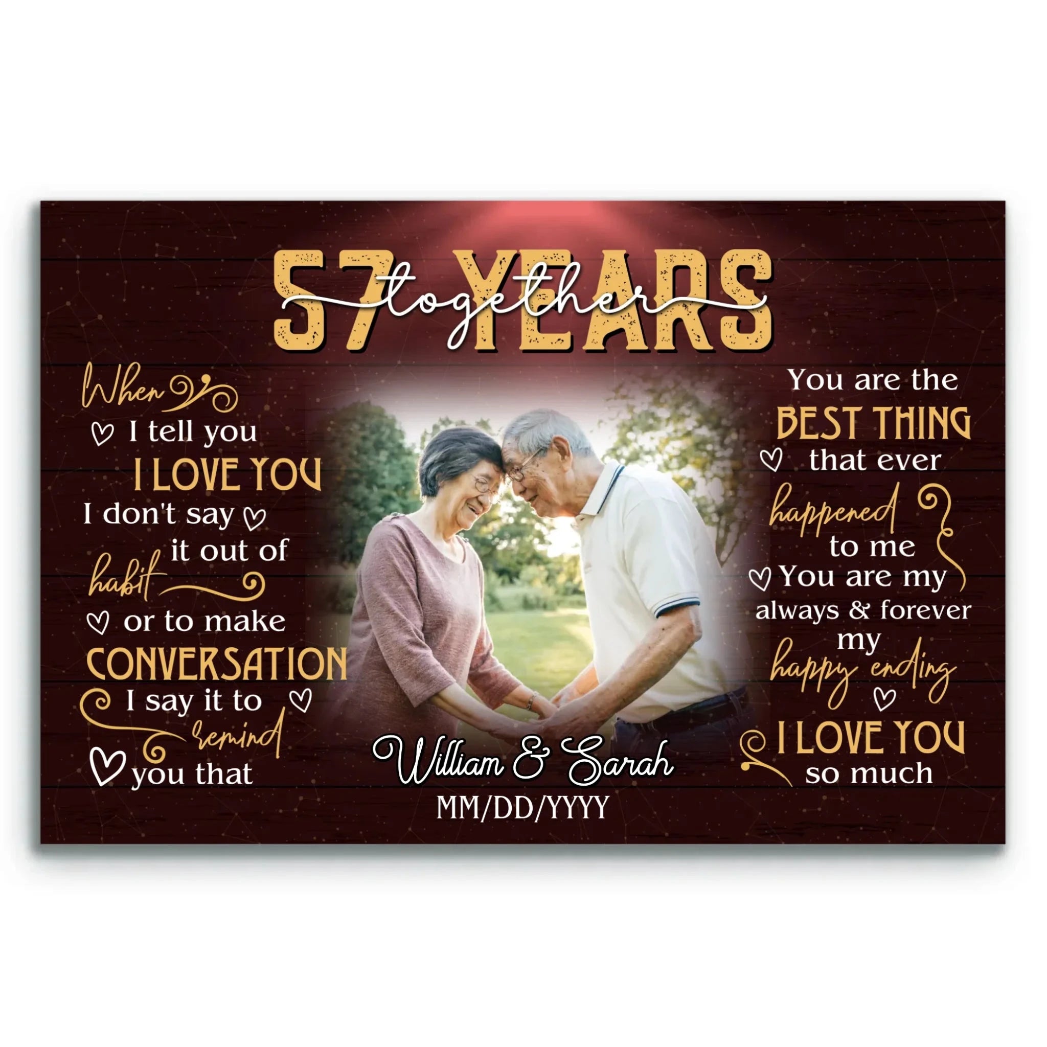 Anniversary Canvas Keepsake - 57 Year Gift For Husband And Wife - Personalized Photo Wall Art - When I Tell You I Love You - 57 Years Of Marriage Bri In Style