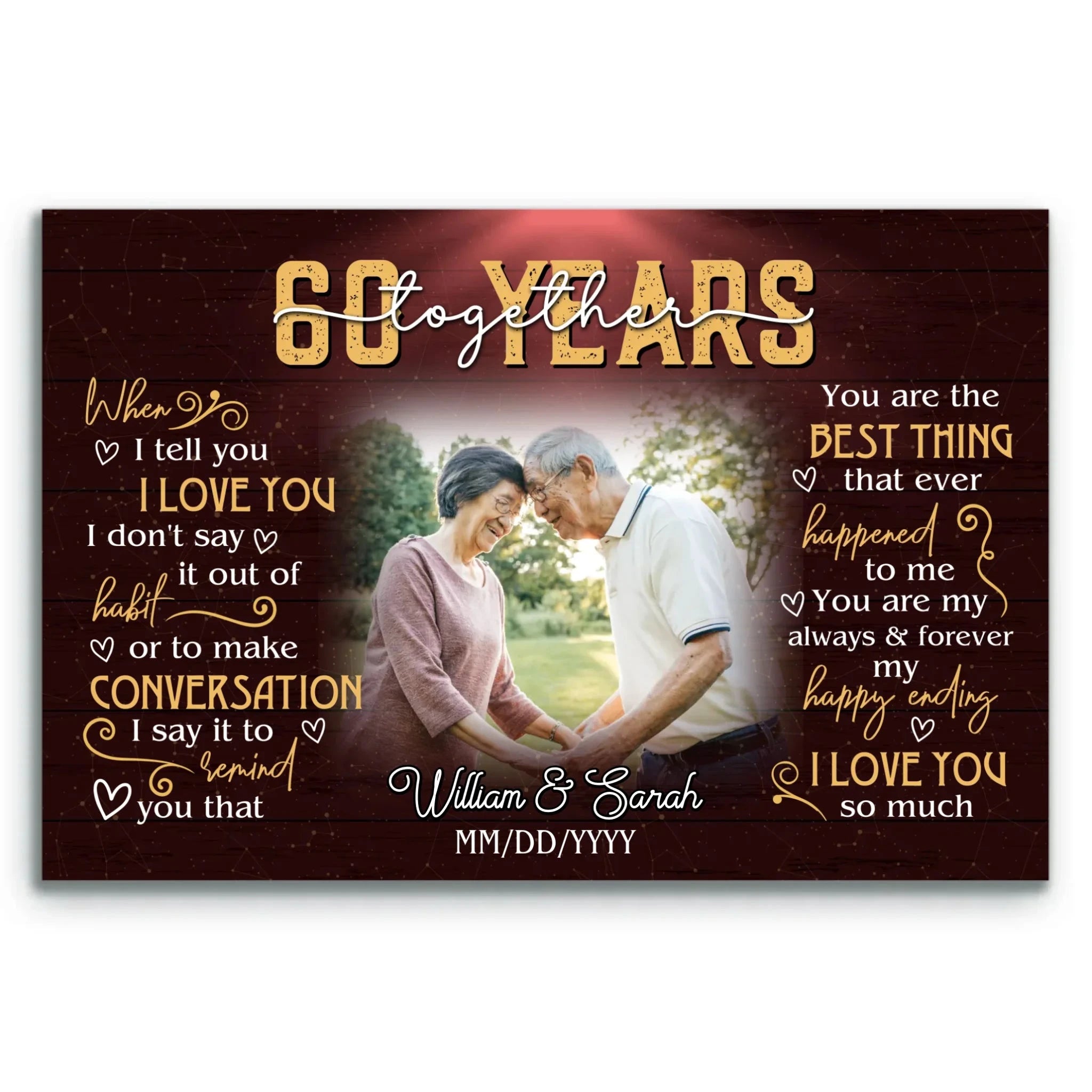 Unique Anniversary Canvas - Personalized 60th Year Wedding Gift - Custom Photo Art - When I Tell You I Love You - 60 Years Together Bri In Style