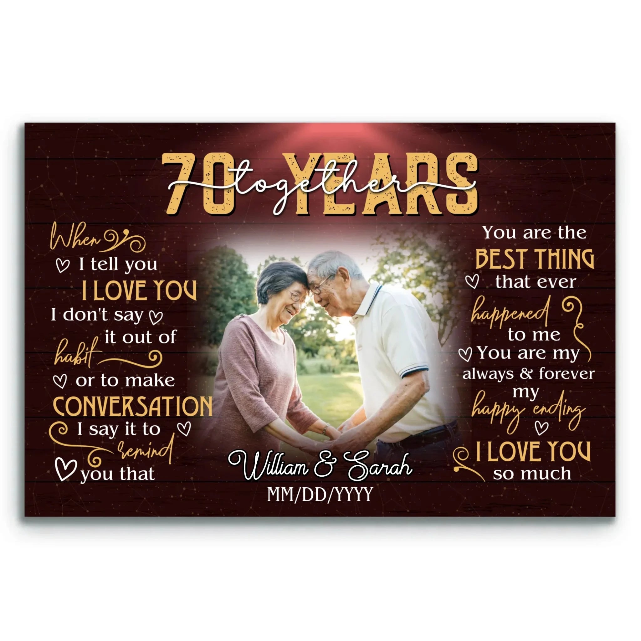 Unique 70th Anniversary Canvas - Personalized 70 Year Wedding Gift - Custom Photo Art - When I Tell You I Love You - 70 Years Together Bri In Style