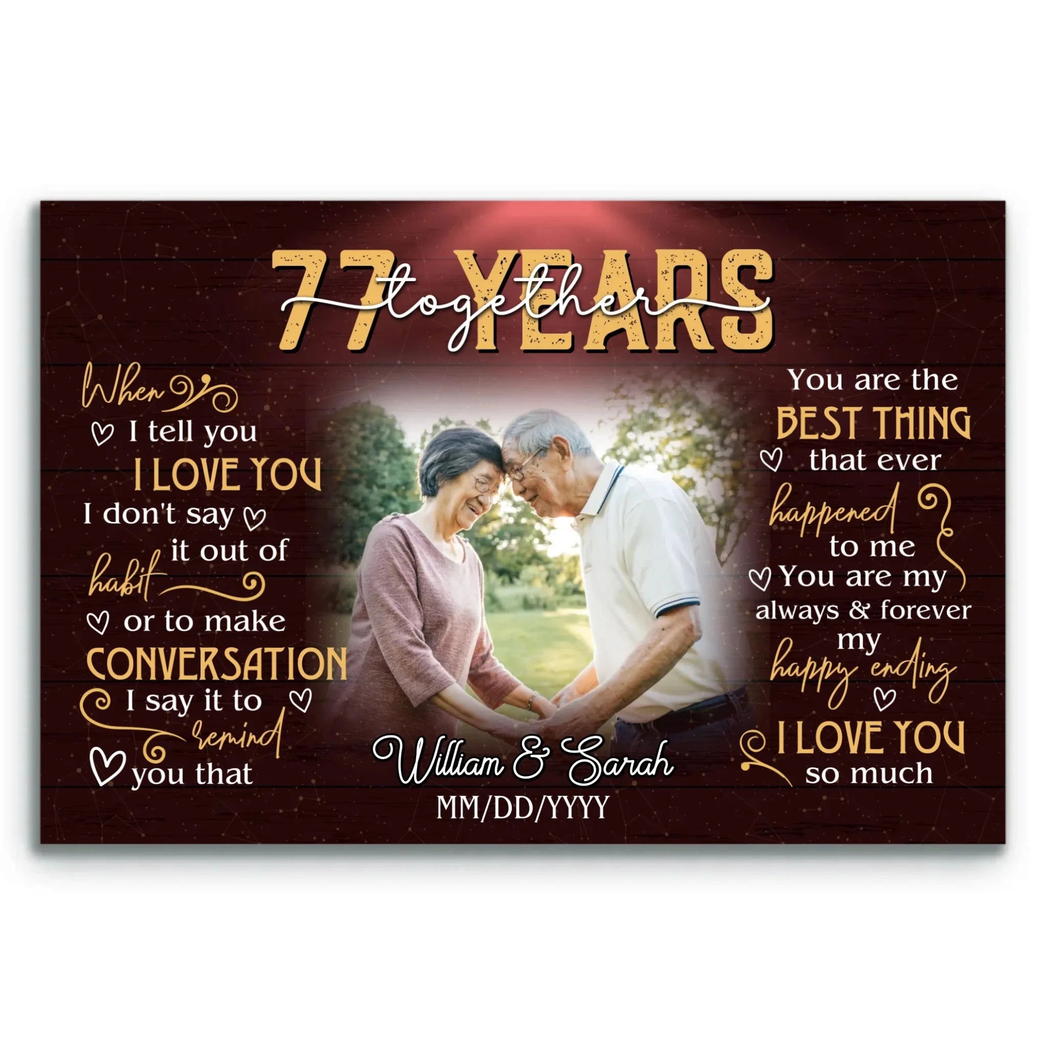 Anniversary Canvas Keepsake - 77th Year Gift For Husband And Wife - Personalized Photo Wall Art - When I Tell You I Love You - 77 Years Of Marriage Bri In Style