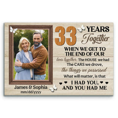 Personalized Canvas Prints, 33rd Anniversary Gift, Wedding Anniversary, Custom Photo Gifts For Couples, When We Get To The End Of Our Lives Together