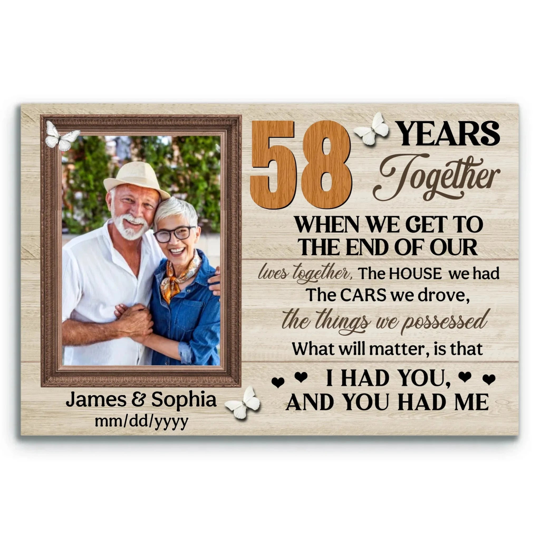 Custom Canvas Prints, 58th Anniversary Gift, Wedding Anniversary, Custom Photo Gifts For Couples, When We Get To The End Of Our Lives Together
