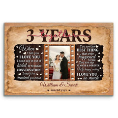 3rd Anniversary Romantic Canvas - Personalized Gift for Him & Her - 3 Years of Love