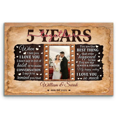 5th Anniversary Personalized Canvas Gift for Couples - Custom Photo Print - 5 Years of Marriage