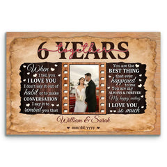 6th Wedding Anniversary Custom Canvas - Gift for Husband and Wife - Personalized Photo - 6 Years Together