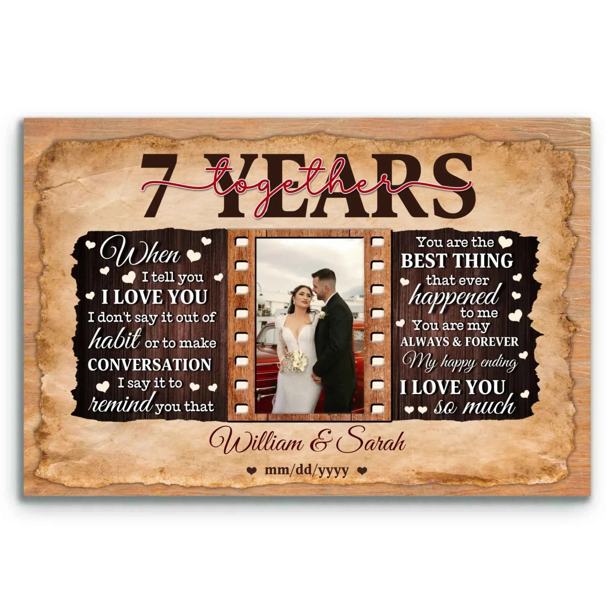 7th Anniversary Romantic Canvas - Personalized Gift for Him & Her - 7 Years of Love