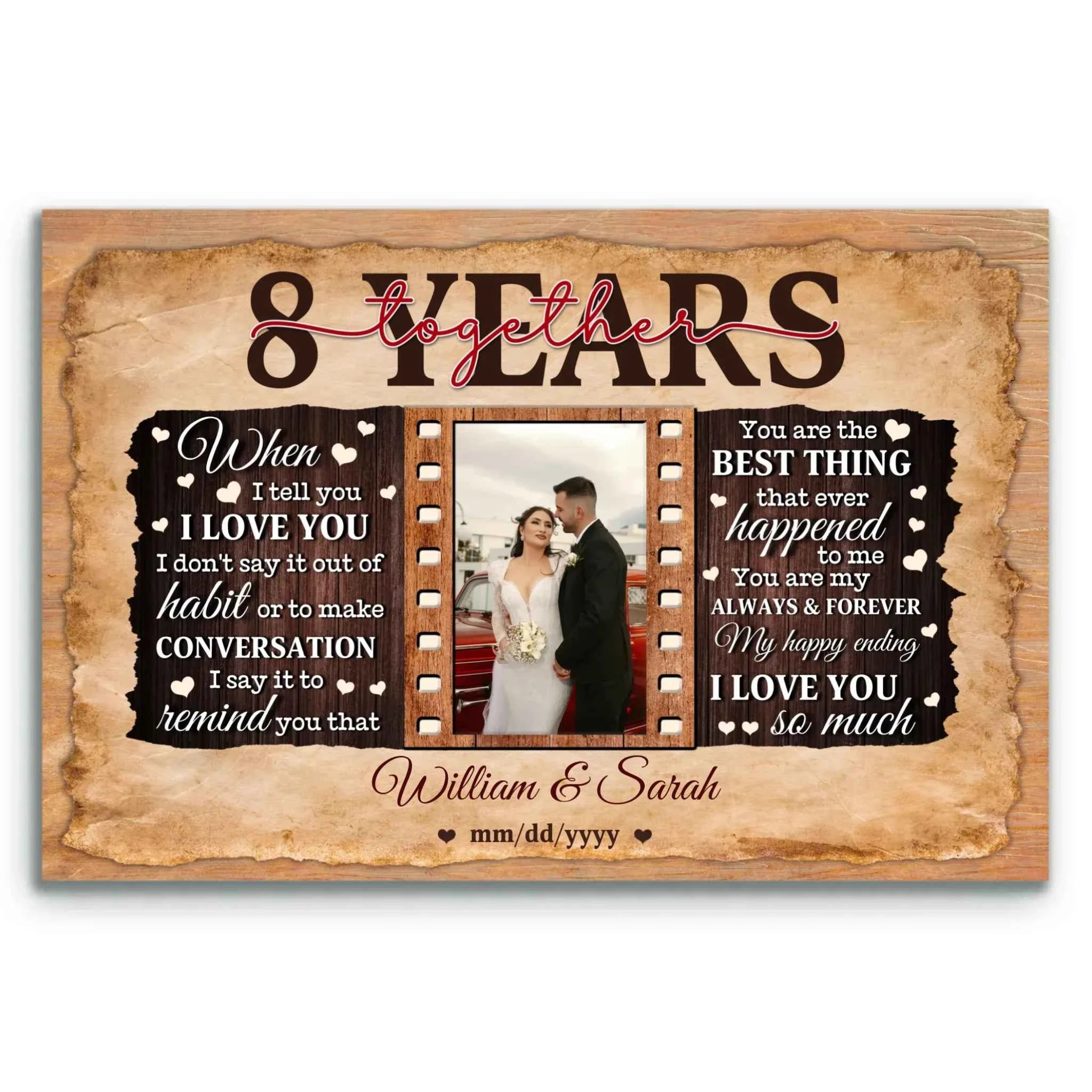8th Anniversary Custom Photo Canvas - Gift for Partners - 8 Years Together