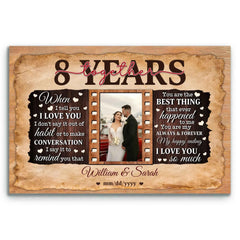 8th Anniversary Custom Photo Canvas - Gift for Partners - 8 Years Together