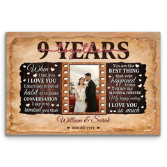 9th Anniversary Personalized Canvas Gift for Couples - Custom Photo Print - 9 Years of Marriage