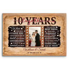10th Wedding Anniversary Custom Canvas - Gift for Husband and Wife - Personalized Photo - 10 Years Together