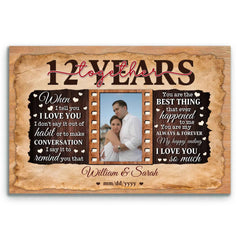12th Anniversary Custom Photo Canvas - Gift for Partners - 12 Years Together