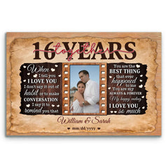 16th Anniversary Custom Photo Canvas - Gift for Partners - 16 Years Together