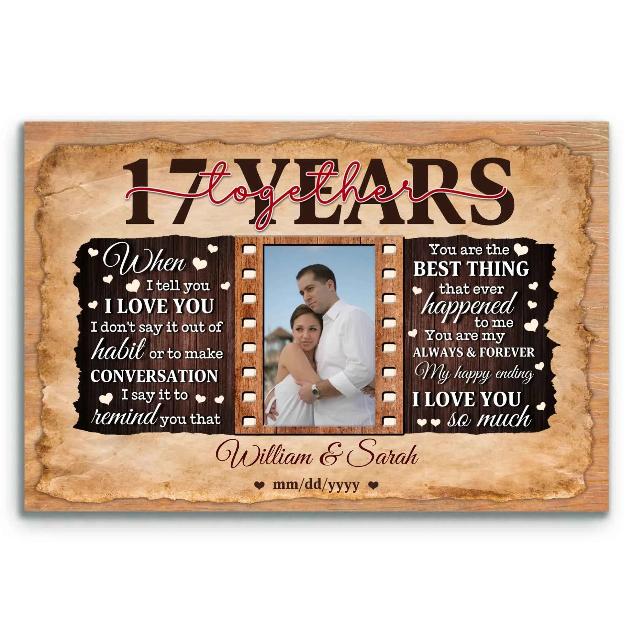 17th Anniversary Personalized Canvas Gift for Couples - Custom Photo Print - 17 Years of Marriage