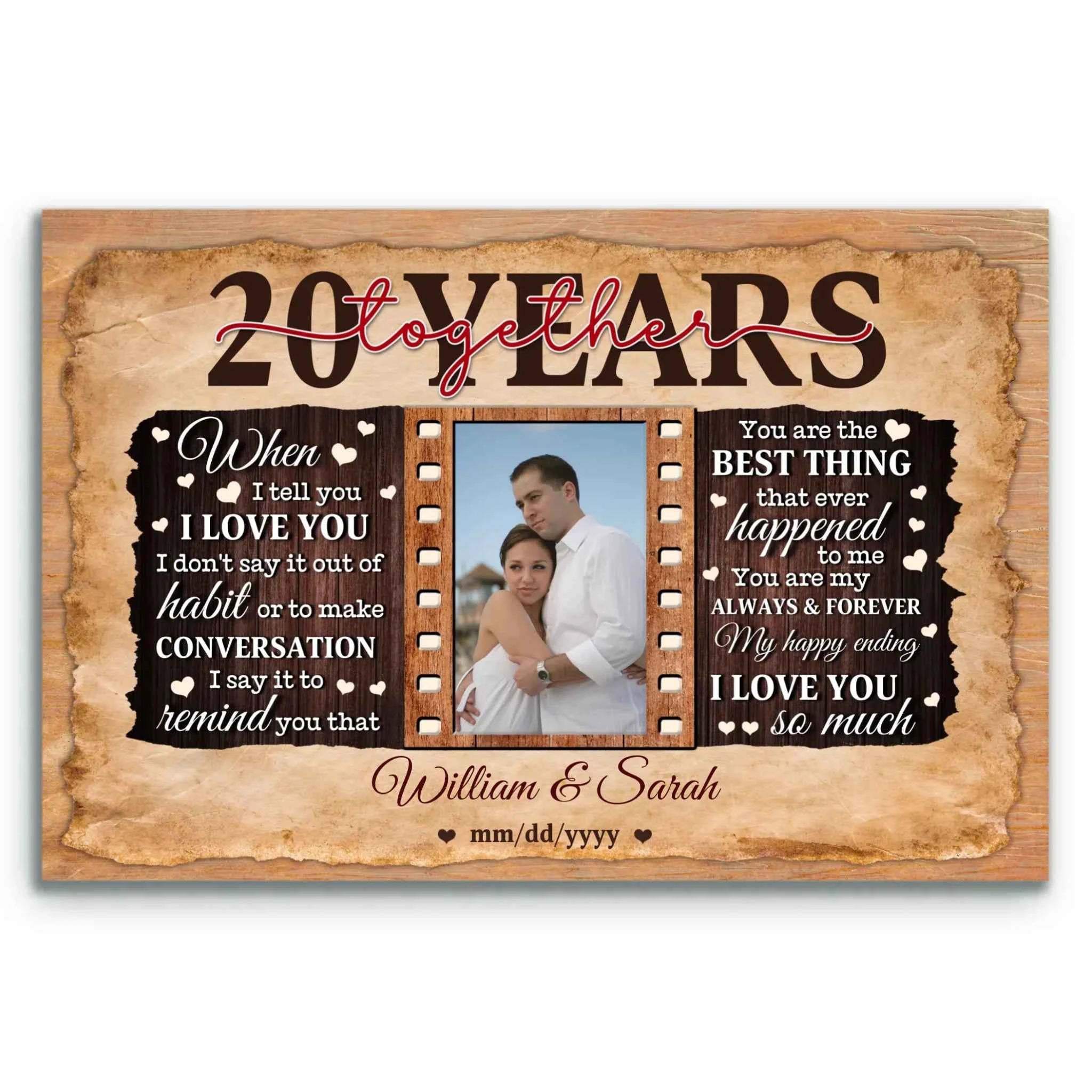 20th Anniversary Custom Photo Canvas - Gift for Partners - 20 Years Together