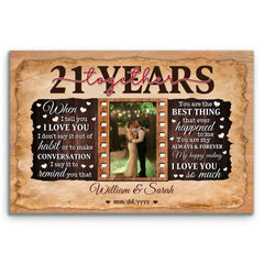 21st Anniversary Personalized Canvas Gift for Couples - Custom Photo Print - 21 Years of Marriage