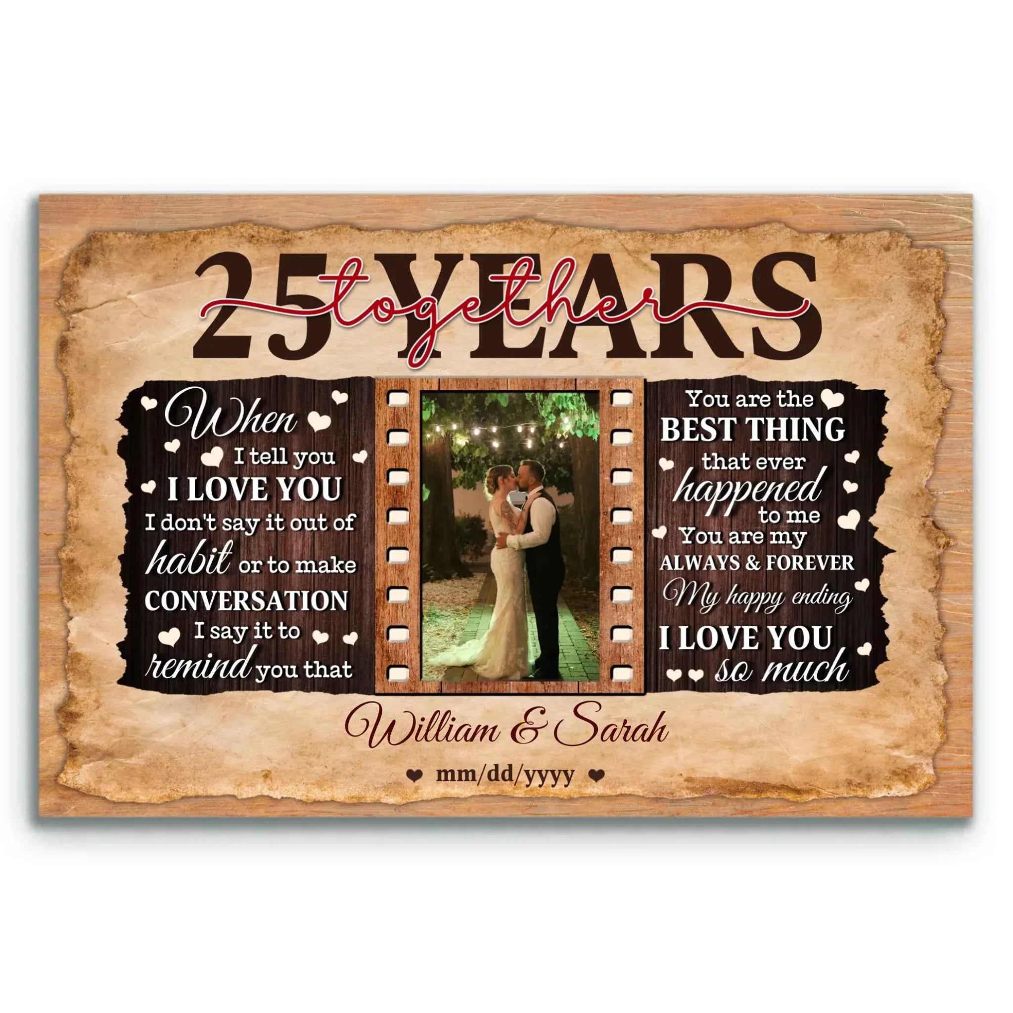 25th Anniversary Personalized Canvas Gift for Couples - Custom Photo Print - 25 Years of Marriage