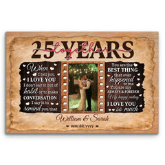 25th Anniversary Personalized Canvas Gift for Couples - Custom Photo Print - 25 Years of Marriage