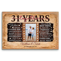 Romantic Anniversary Canvas - 31st Year Gift for Him & Her - Personalized Photo - 31 Years of Love