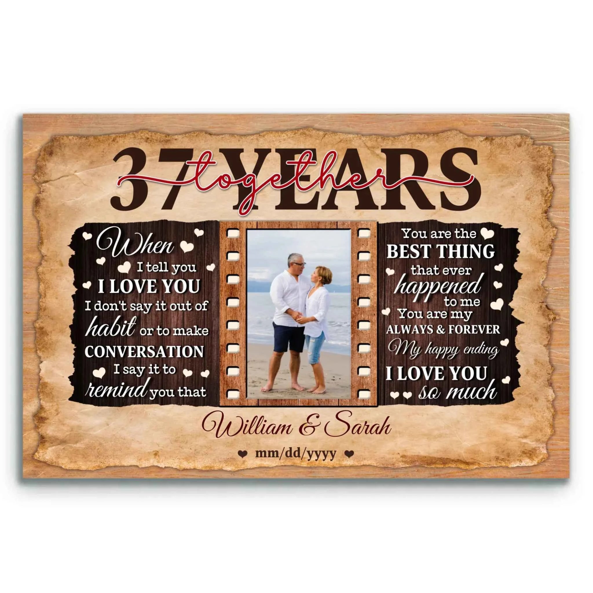 Personalized Photo Canvas - 37th Anniversary Gift for Couples - 37 Years of Marriage