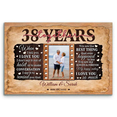 Custom Canvas Print - 38th Wedding Anniversary Gift for Husband and Wife - 38 Years Together