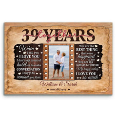 Romantic Anniversary Canvas - 39th Year Gift for Him & Her - Personalized Photo - 39 Years of Love