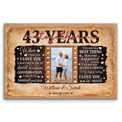 Romantic Anniversary Canvas - 43rd Year Gift for Him & Her - Personalized Photo - 43 Years of Love