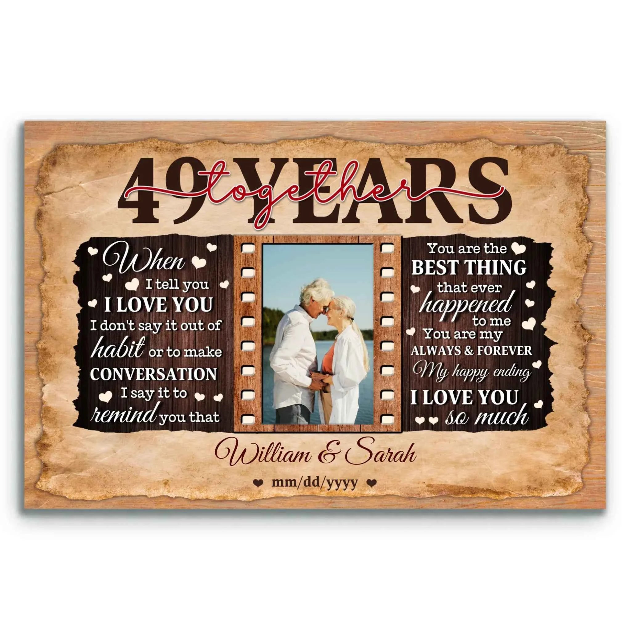 Personalized Photo Canvas - 49th Anniversary Gift for Couples - 49 Years of Marriage