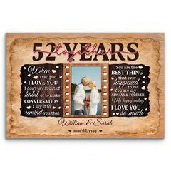 Anniversary Canvas Keepsake - 52nd Anniversary Gift for Partners - Custom Photo - 52 Years Together