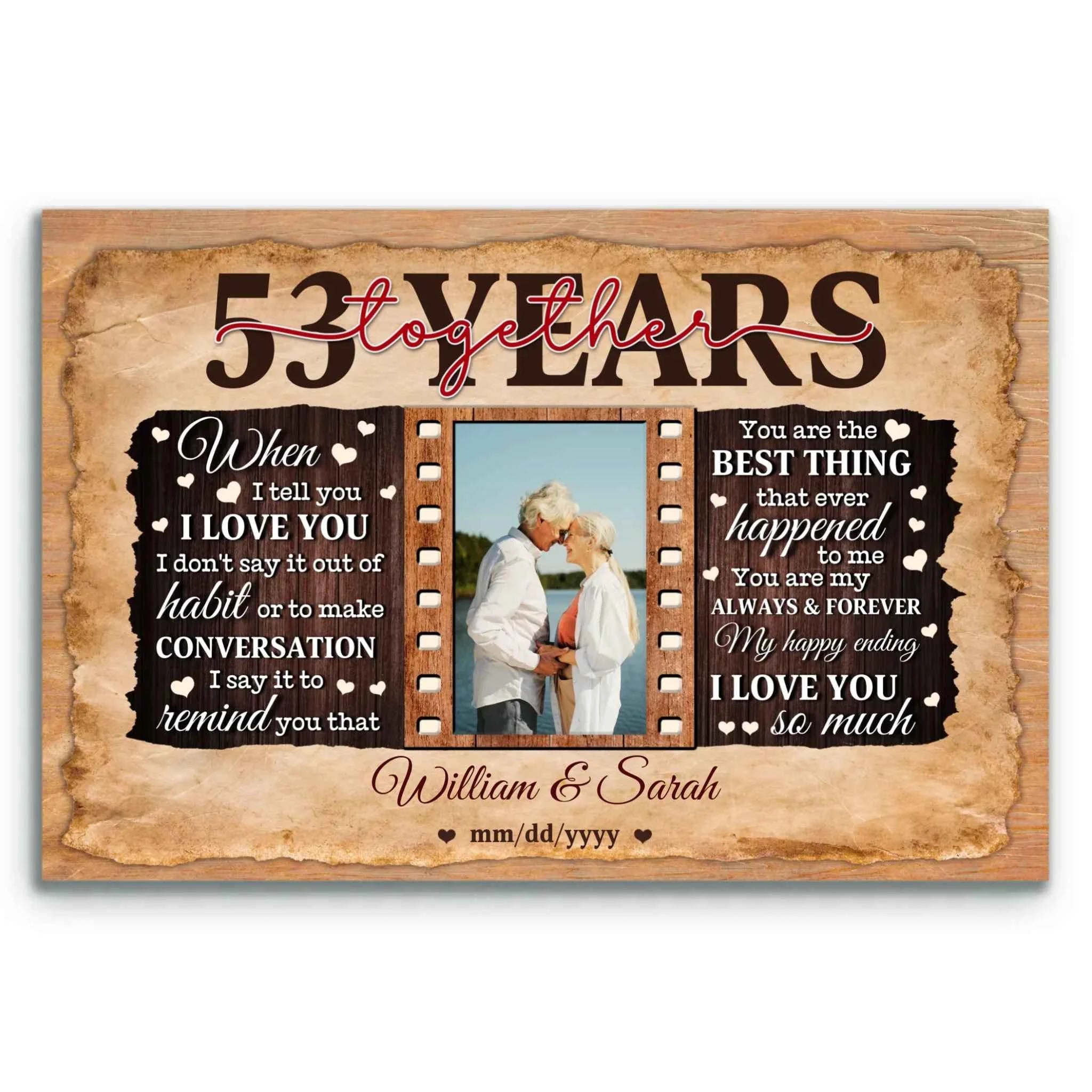 Personalized Photo Canvas - 53rd Anniversary Gift for Couples - 53 Years of Marriage