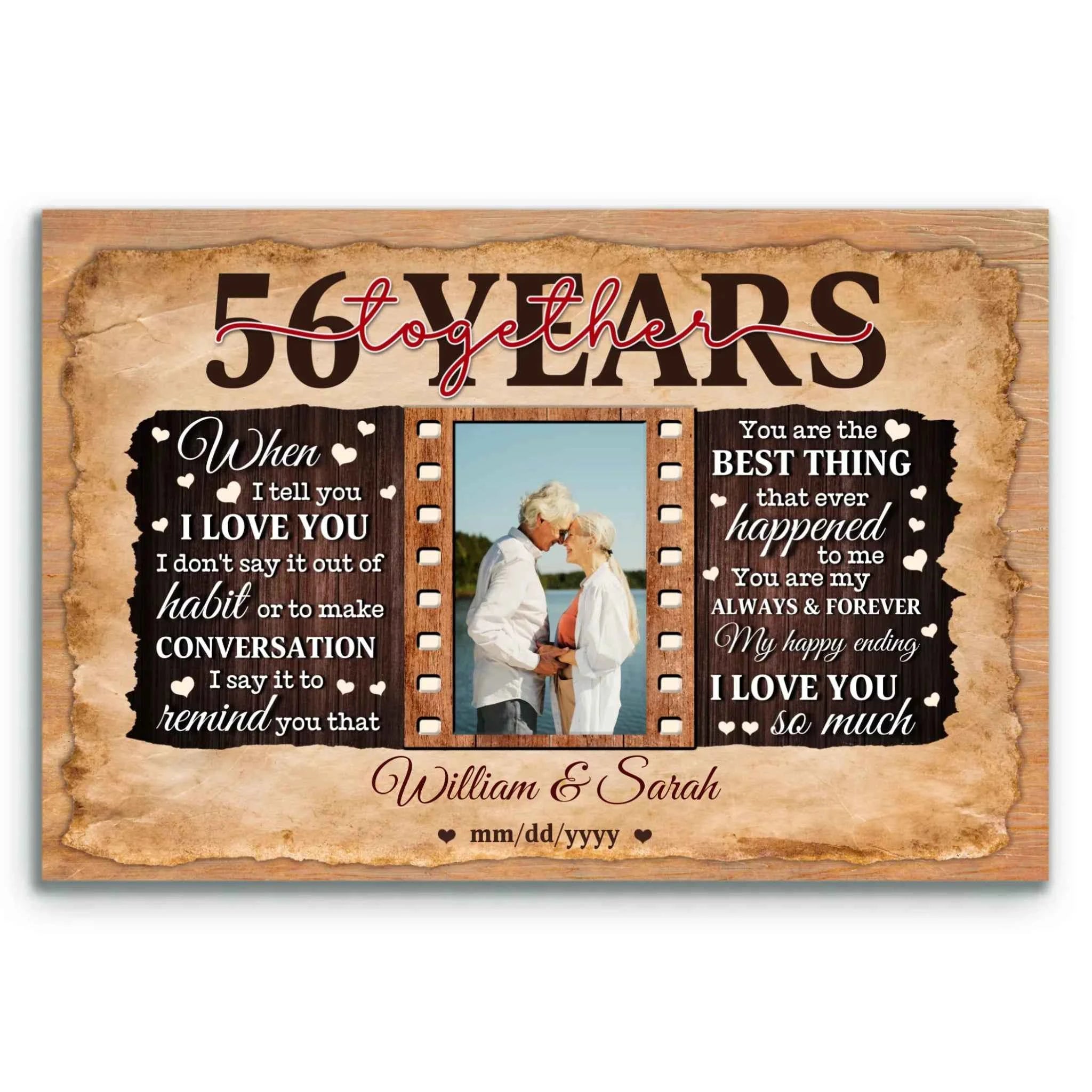 Anniversary Canvas Keepsake - 56th Anniversary Gift for Partners - Custom Photo - 56 Years Together