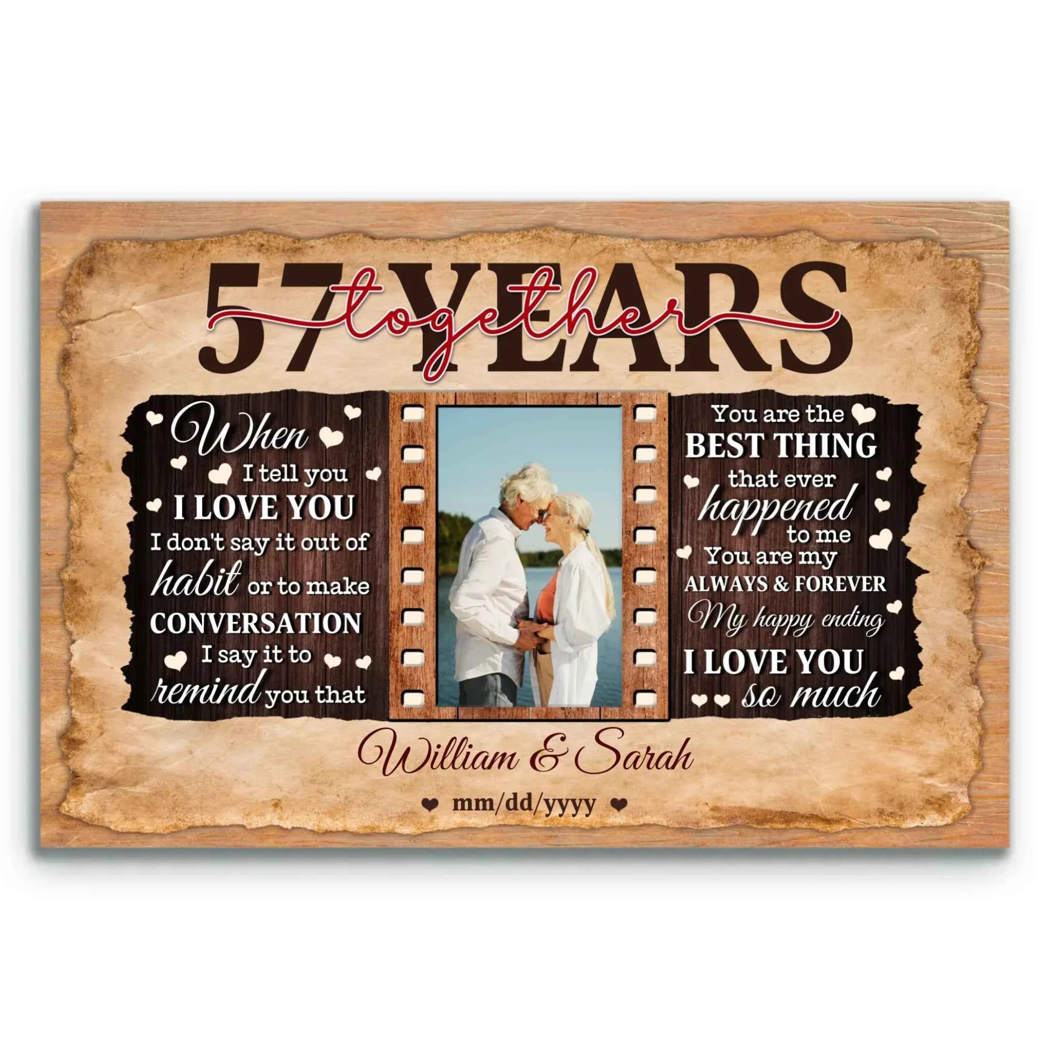 Personalized Photo Canvas - 57th Anniversary Gift for Couples - 57 Years of Marriage