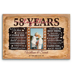 Custom Canvas Print - 58th Wedding Anniversary Gift for Husband and Wife - 58 Years Together