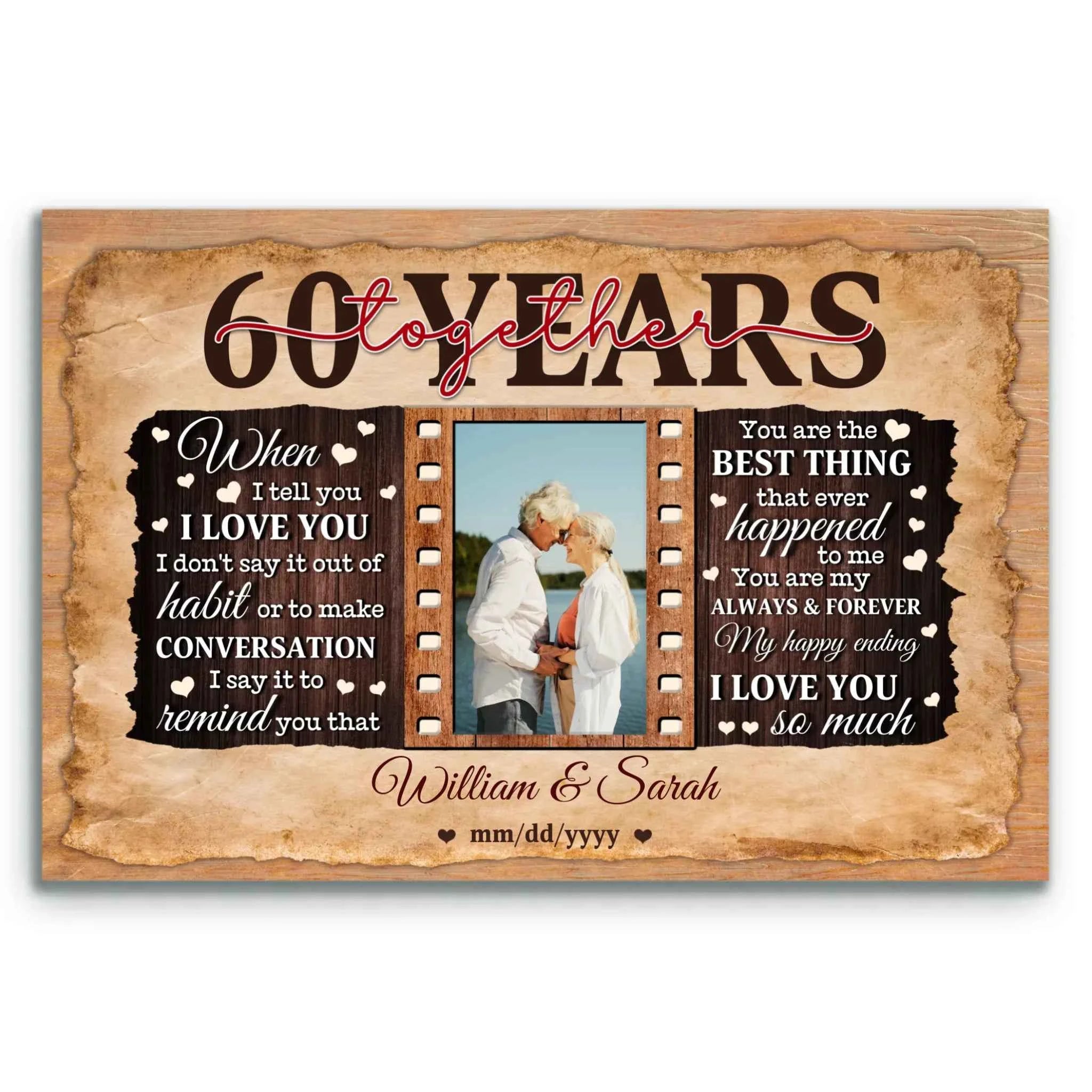Anniversary Canvas Keepsake - 60th Anniversary Gift for Partners - Custom Photo - 60 Years Together
