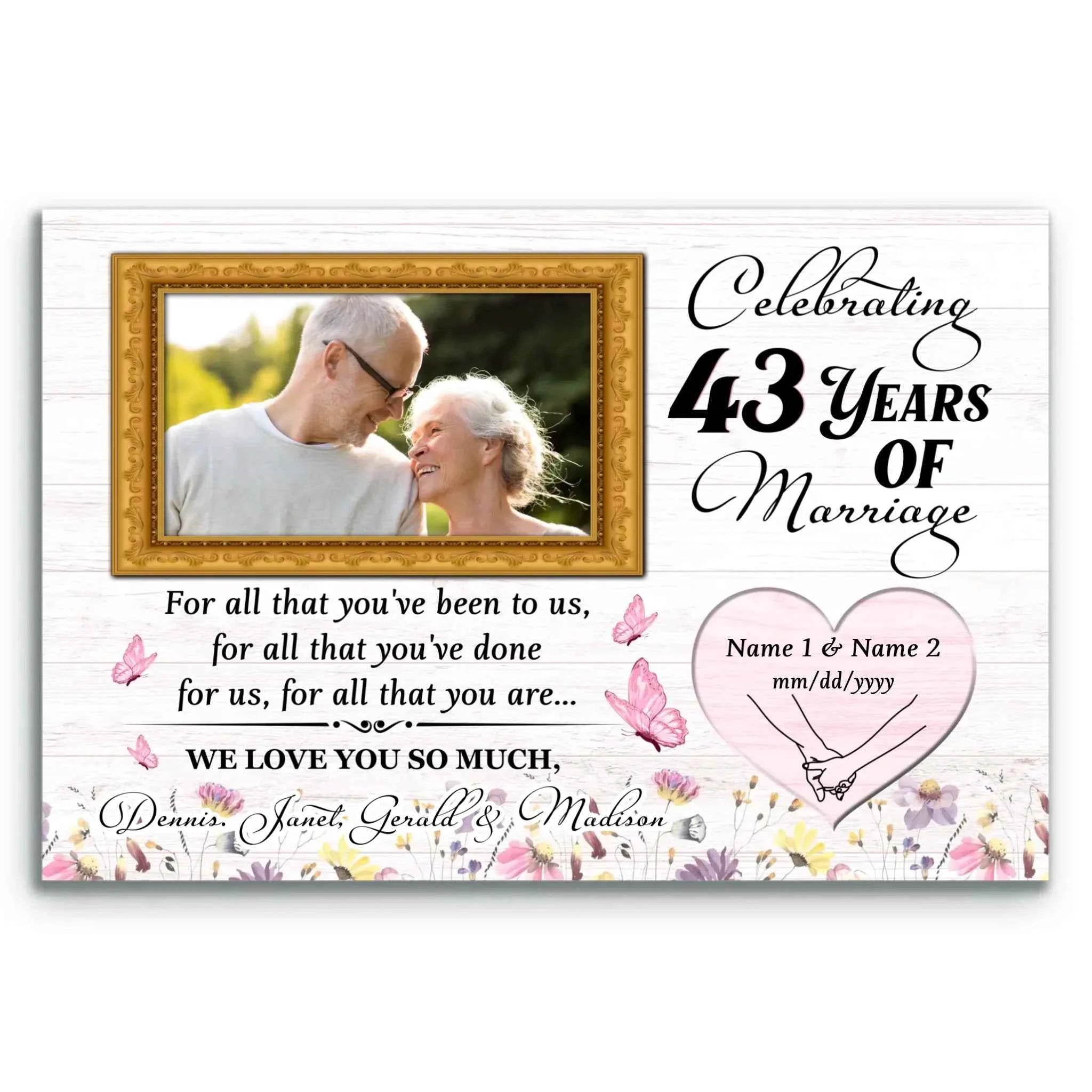 43rd Anniversary Canvas - Custom Photo Frame For Parents - For All That You Have Been To Us - 43 Years Together