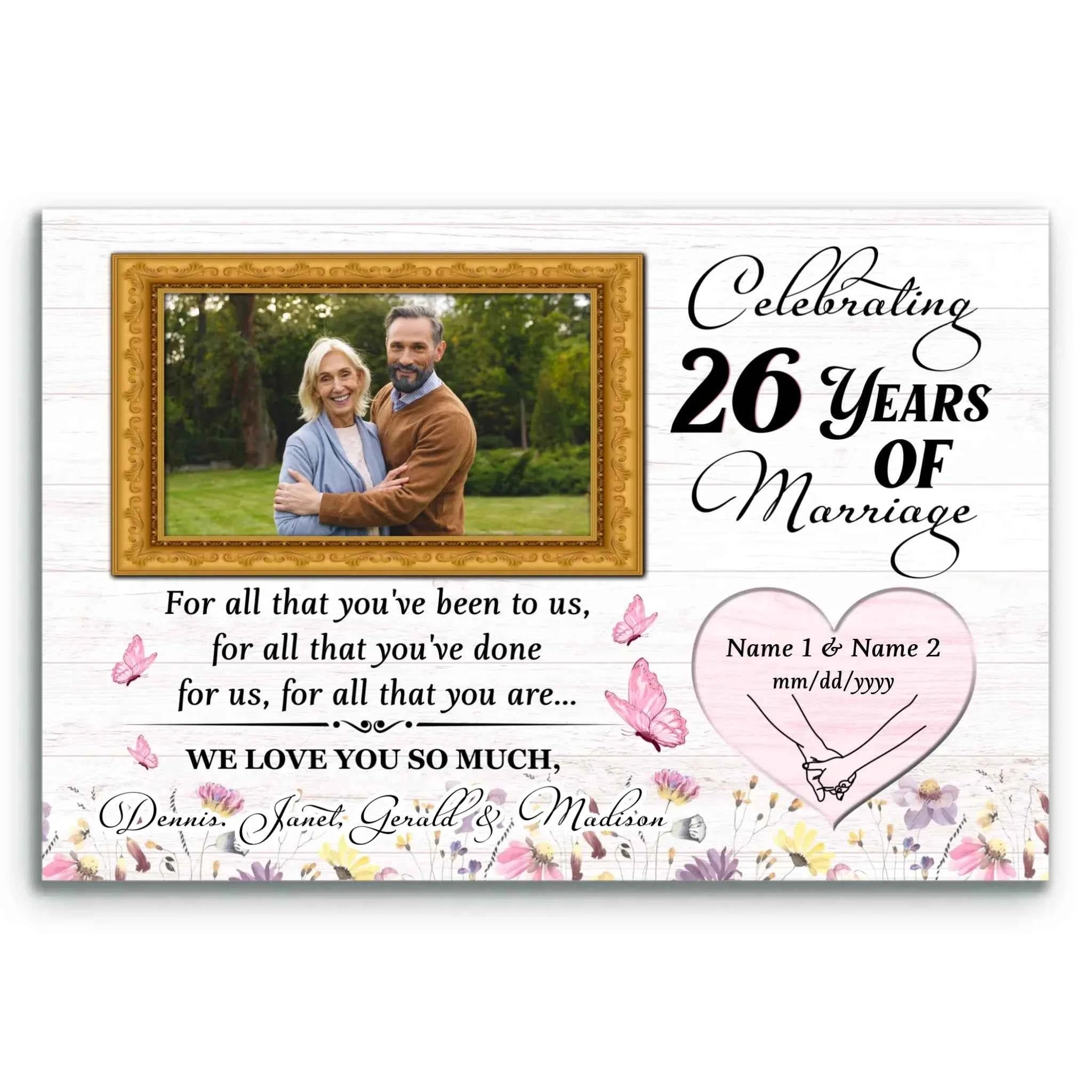 26th Wedding Anniversary Canvas - Custom Photo Gift For Parents - For All That You Have Been To Us - 26 Years Together