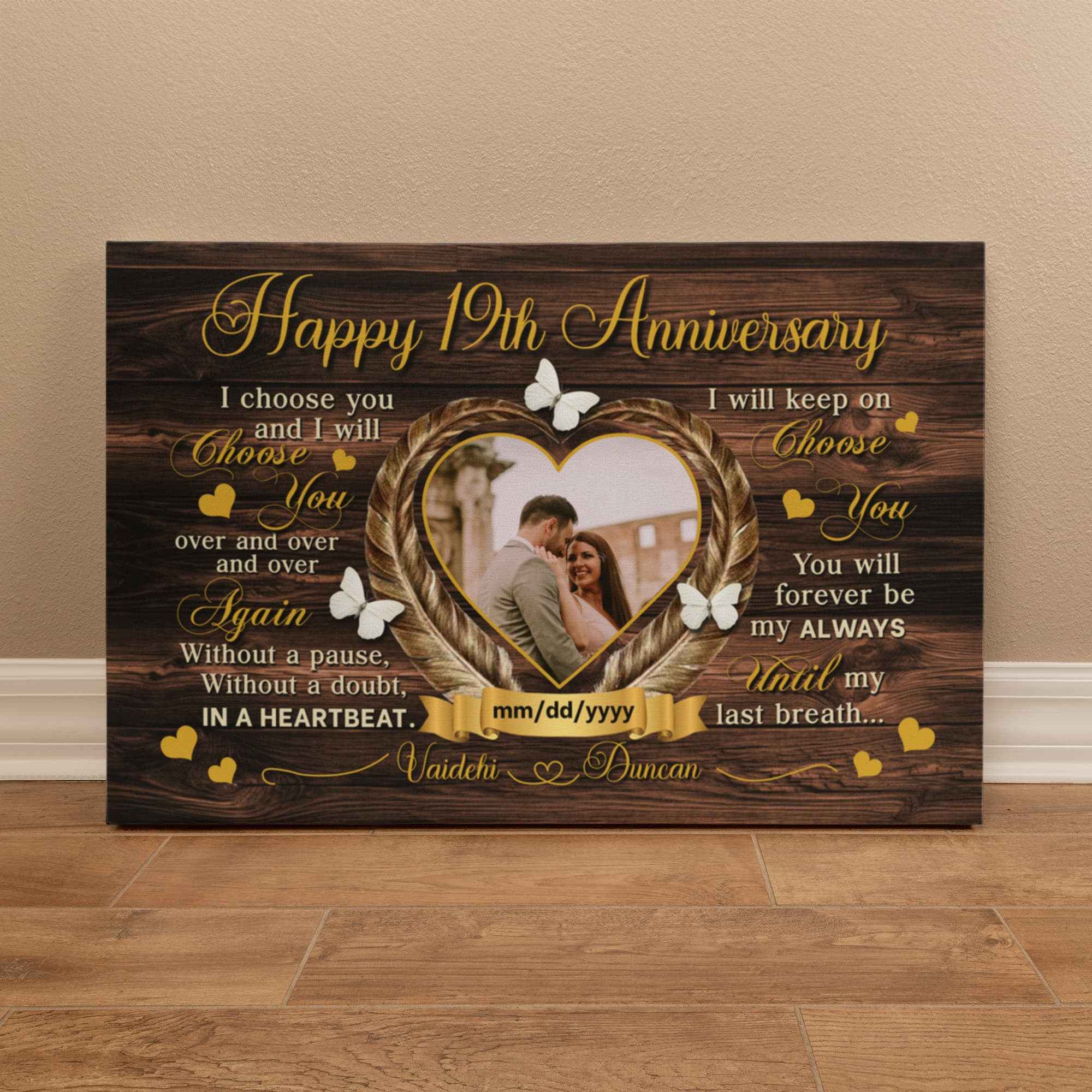 19th Anniversary Canvas Gift - Personalized Print - I Choose You - 19 Years Together