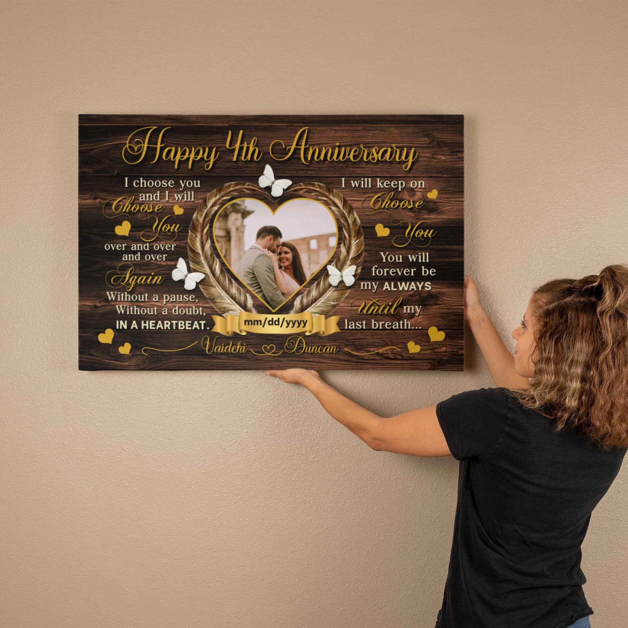 4th Anniversary Canvas Gift - Personalized Print - I Choose You - 4 Years Together