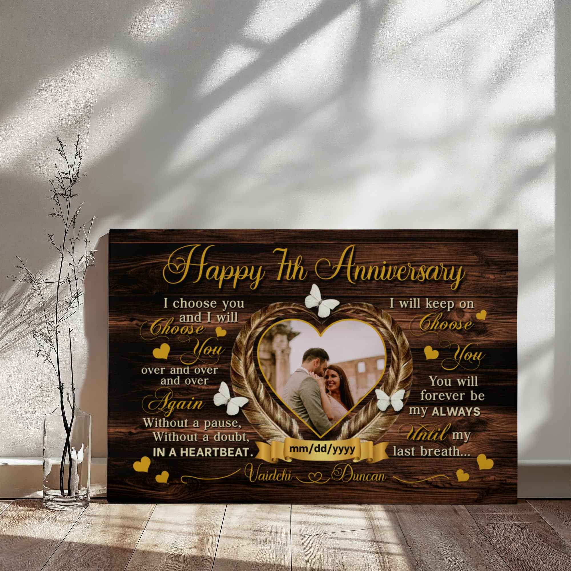 7th Wedding Anniversary Canvas - Custom Photo Gift - I Choose You - 7 Years Together