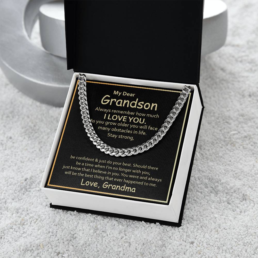To My Grandson-Always Remember-Cuban Chain Necklace-Love Grandma