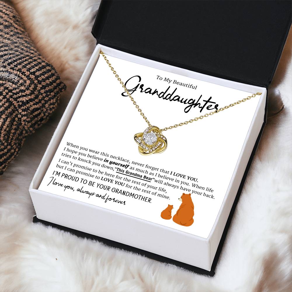 To My Granddaughter- "This Grandma Bear'- Love Knot Necklace