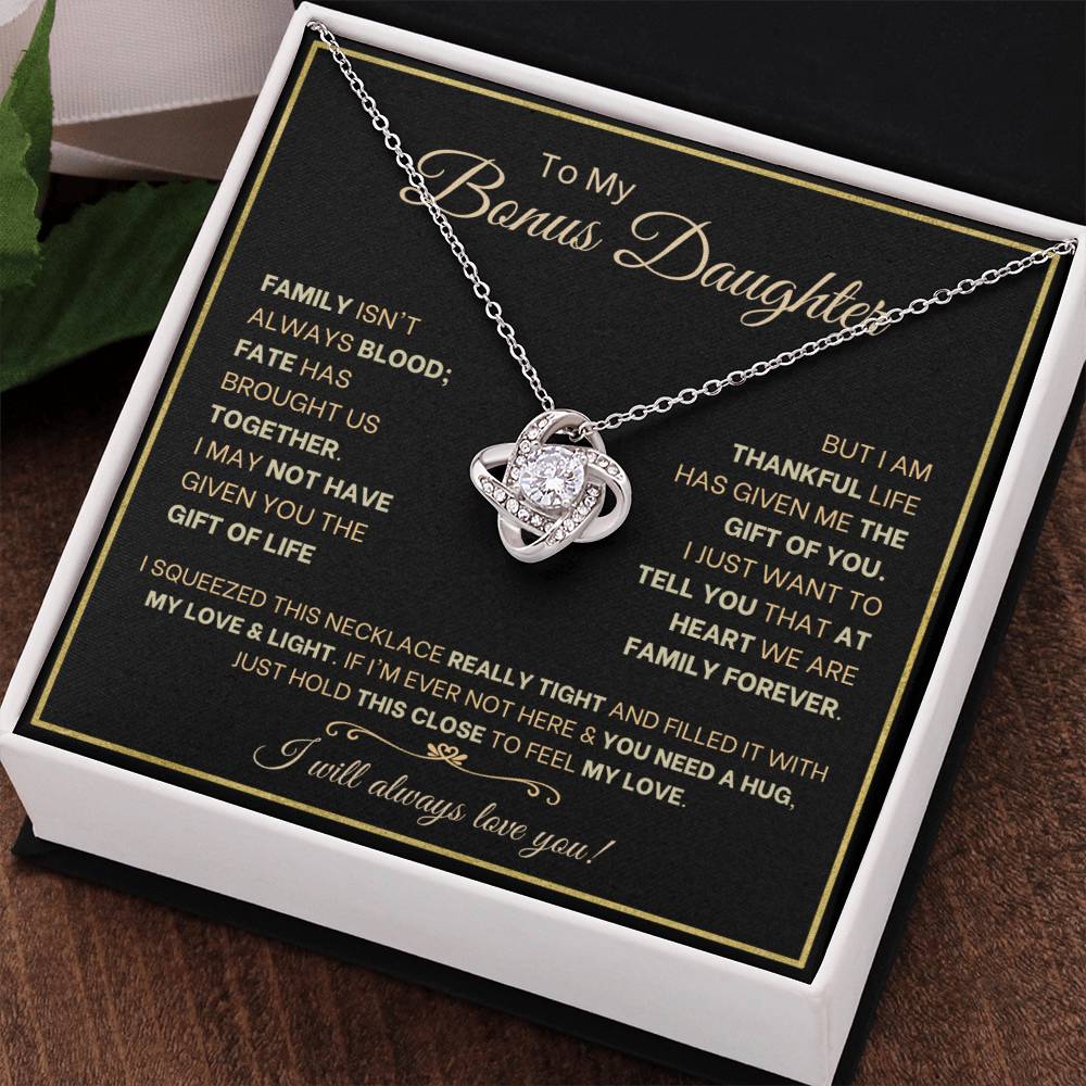 Bonus Daughter- Hold this close to feel my love- Love Knot Necklace