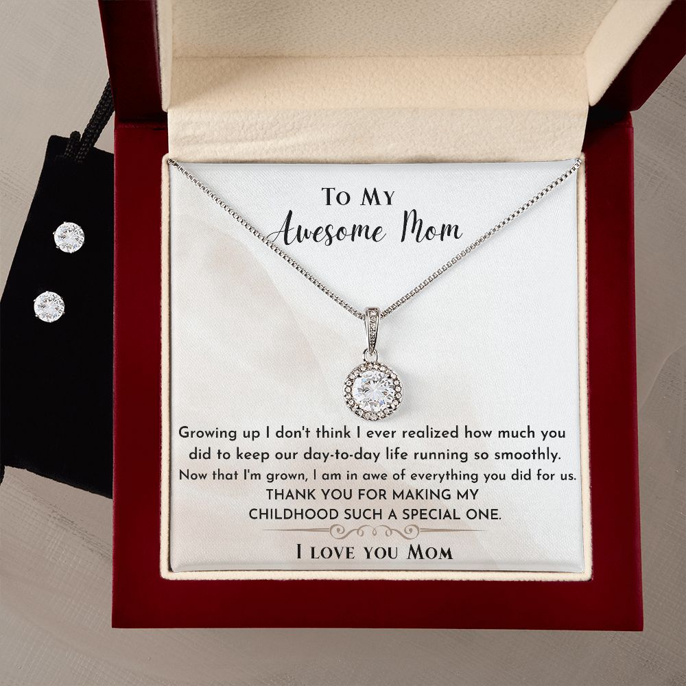 Awesome Mom- Eternal Love Necklace w/Earrings