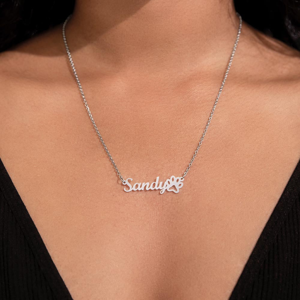 Dog Name Necklace- Personalized Paw Print Name Necklace